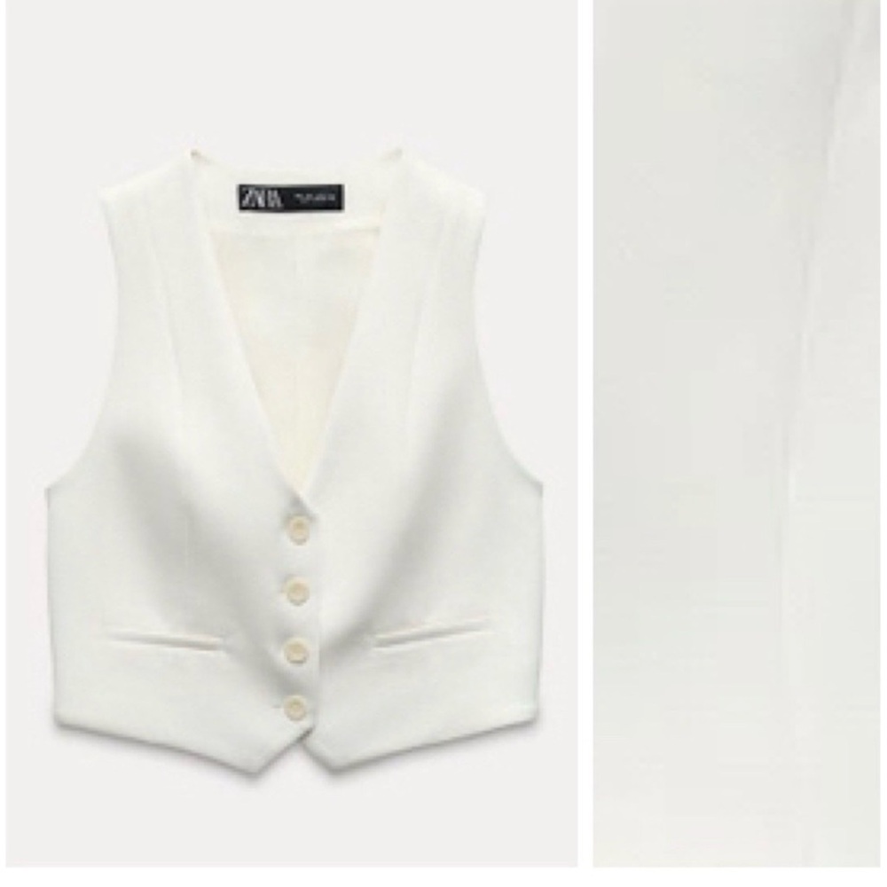 Zara White Tailored V-Neck Button Vest - Picture 2 of 3